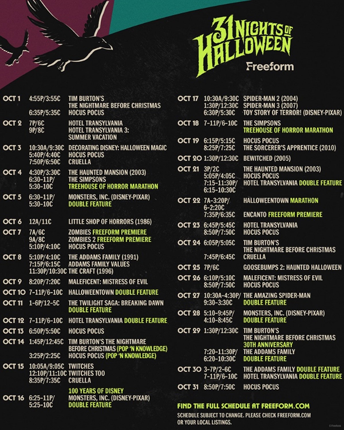 halloween movie schedule