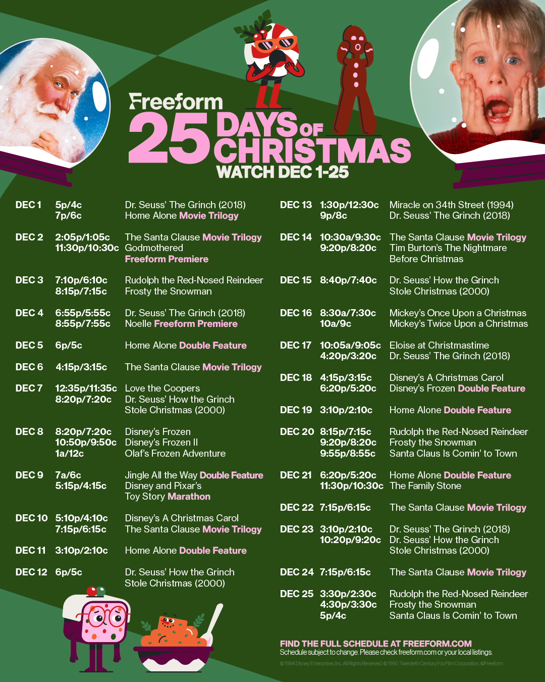 The 25 Days of Christmas returns to Freeform December 1st Holiday TV